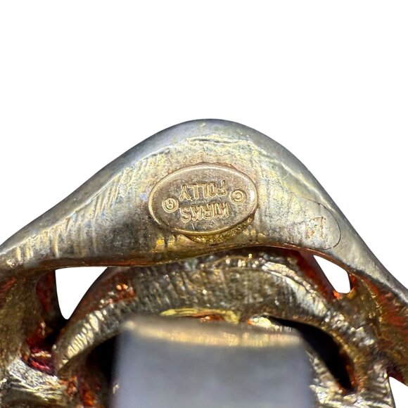 VTG Kirks Folly Red Pave Rhinestone Rose Flower Ring Size 6.75 Gold Tone Party - Picture 5 of 9